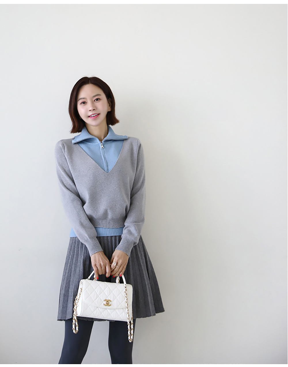 假兩件翻領針織上衣,KOREA,353903,假兩件翻領針織上衣,周新品優惠,NEWARRIVAL