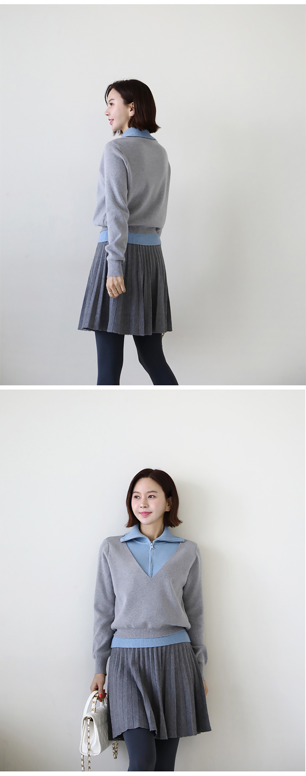 假兩件翻領針織上衣,KOREA,353903,假兩件翻領針織上衣,周新品優惠,NEWARRIVAL