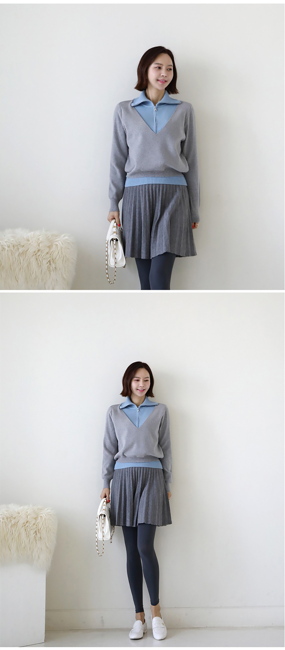 假兩件翻領針織上衣,KOREA,353903,假兩件翻領針織上衣,周新品優惠,NEWARRIVAL