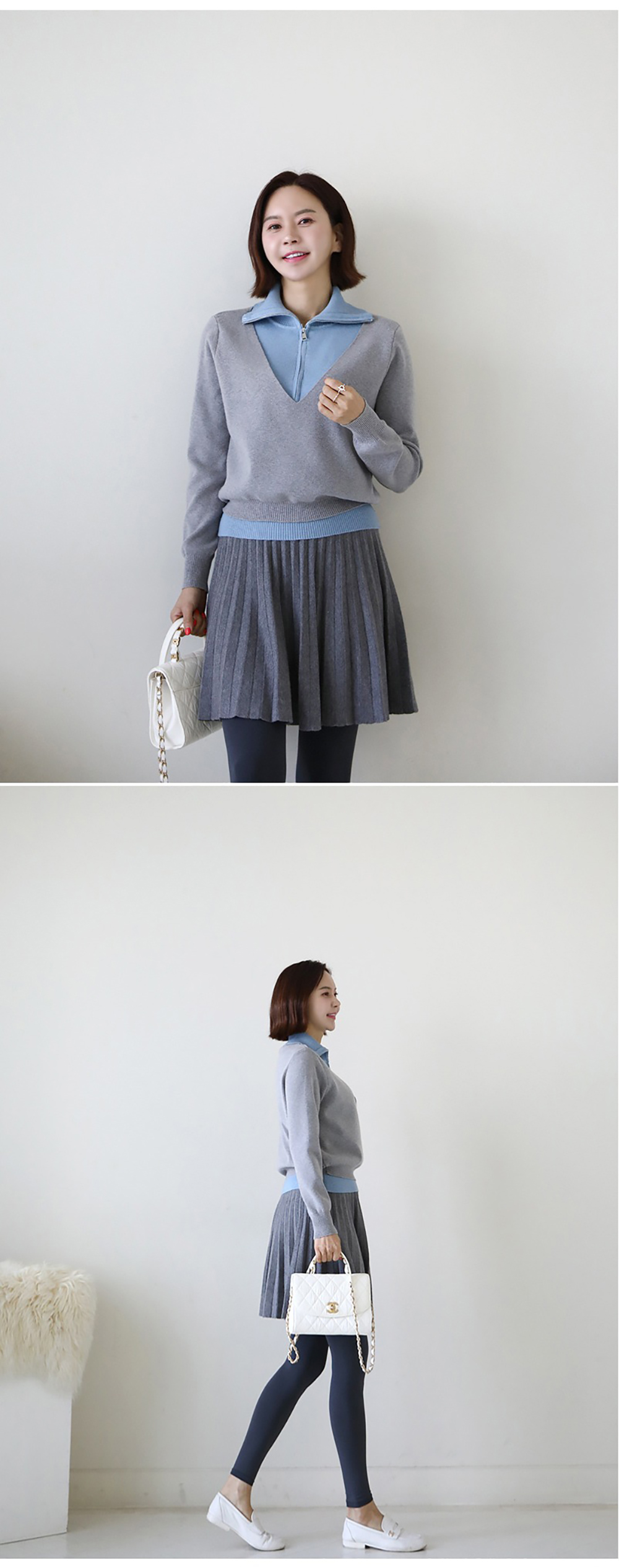 假兩件翻領針織上衣,KOREA,353903,假兩件翻領針織上衣,周新品優惠,NEWARRIVAL