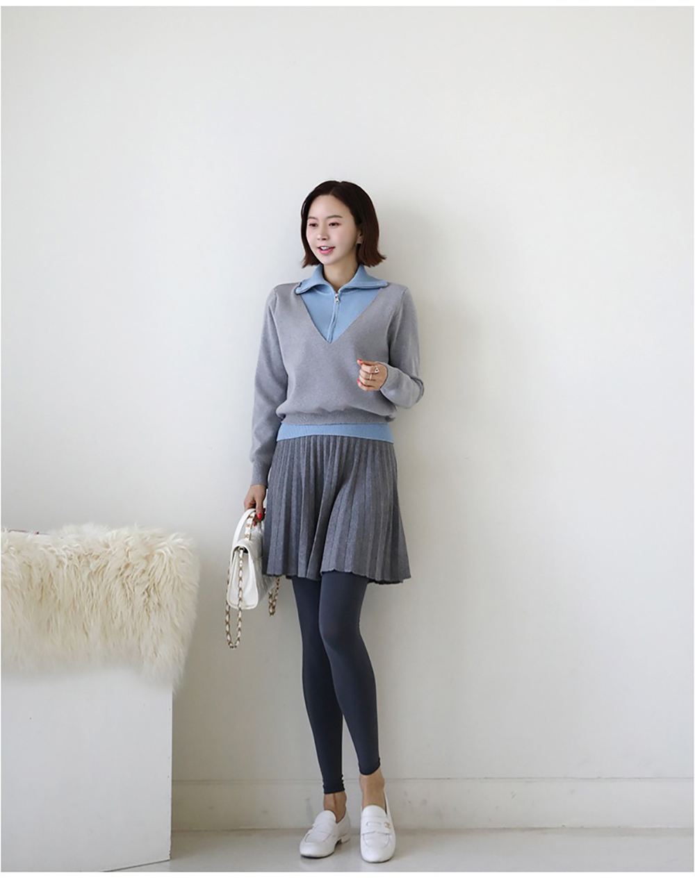 假兩件翻領針織上衣,KOREA,353903,假兩件翻領針織上衣,周新品優惠,NEWARRIVAL