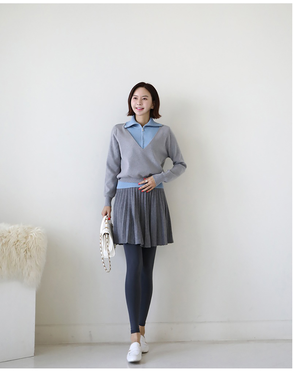 假兩件翻領針織上衣,KOREA,353903,假兩件翻領針織上衣,周新品優惠,NEWARRIVAL