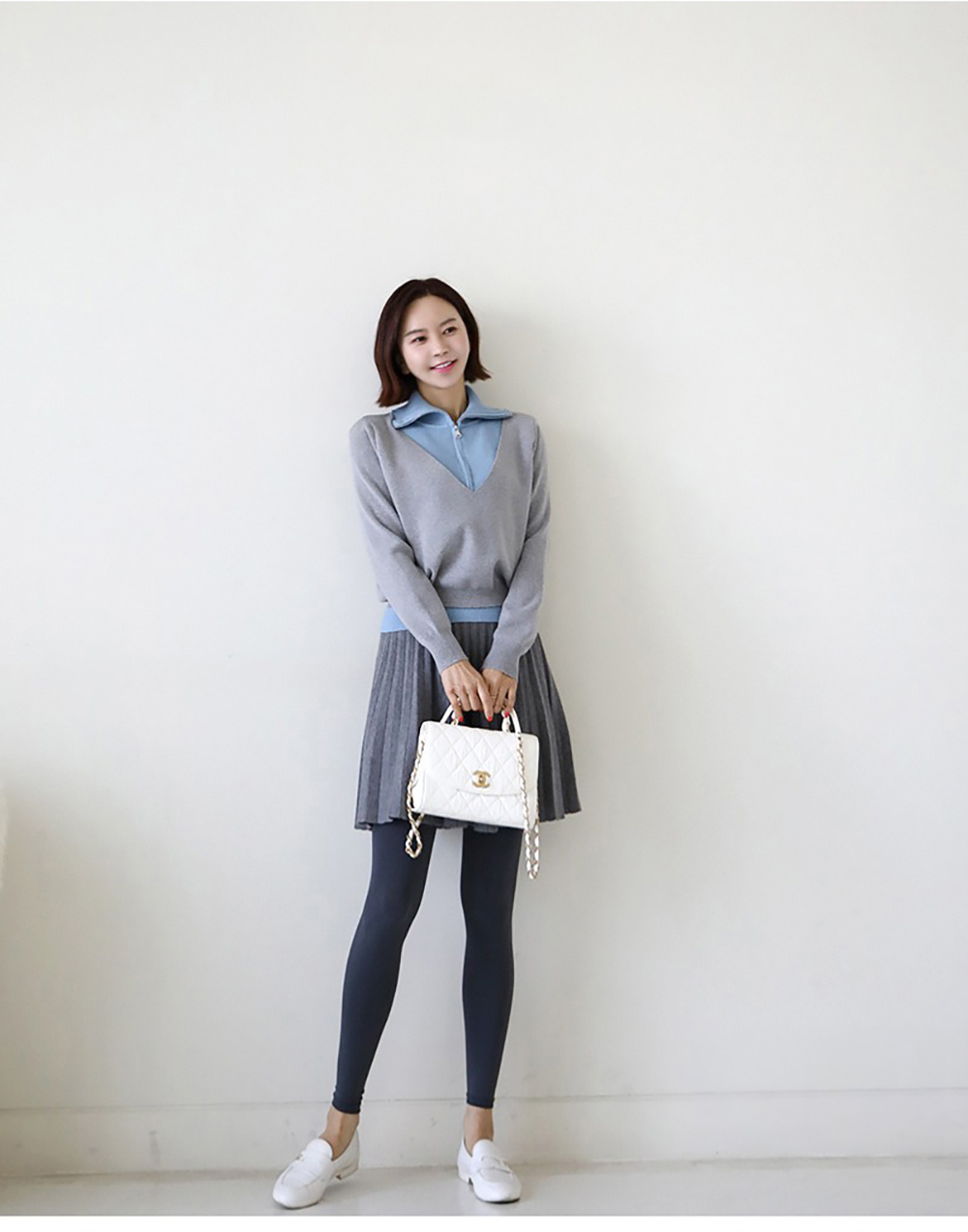 假兩件翻領針織上衣,KOREA,353903,假兩件翻領針織上衣,周新品優惠,NEWARRIVAL