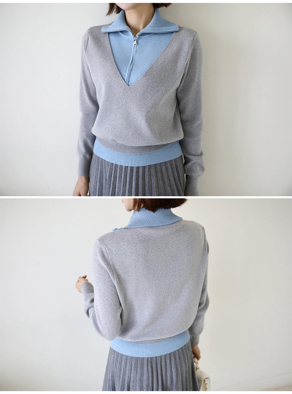 假兩件翻領針織上衣,KOREA,353903,假兩件翻領針織上衣,周新品優惠,NEWARRIVAL