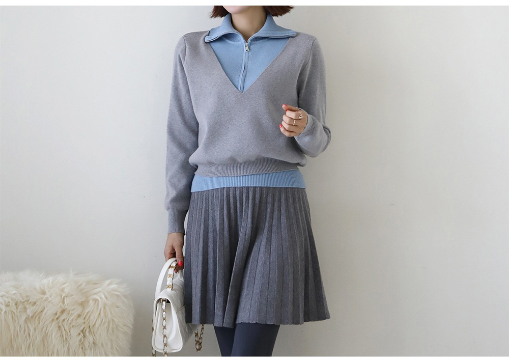 假兩件翻領針織上衣,KOREA,353903,假兩件翻領針織上衣,周新品優惠,NEWARRIVAL