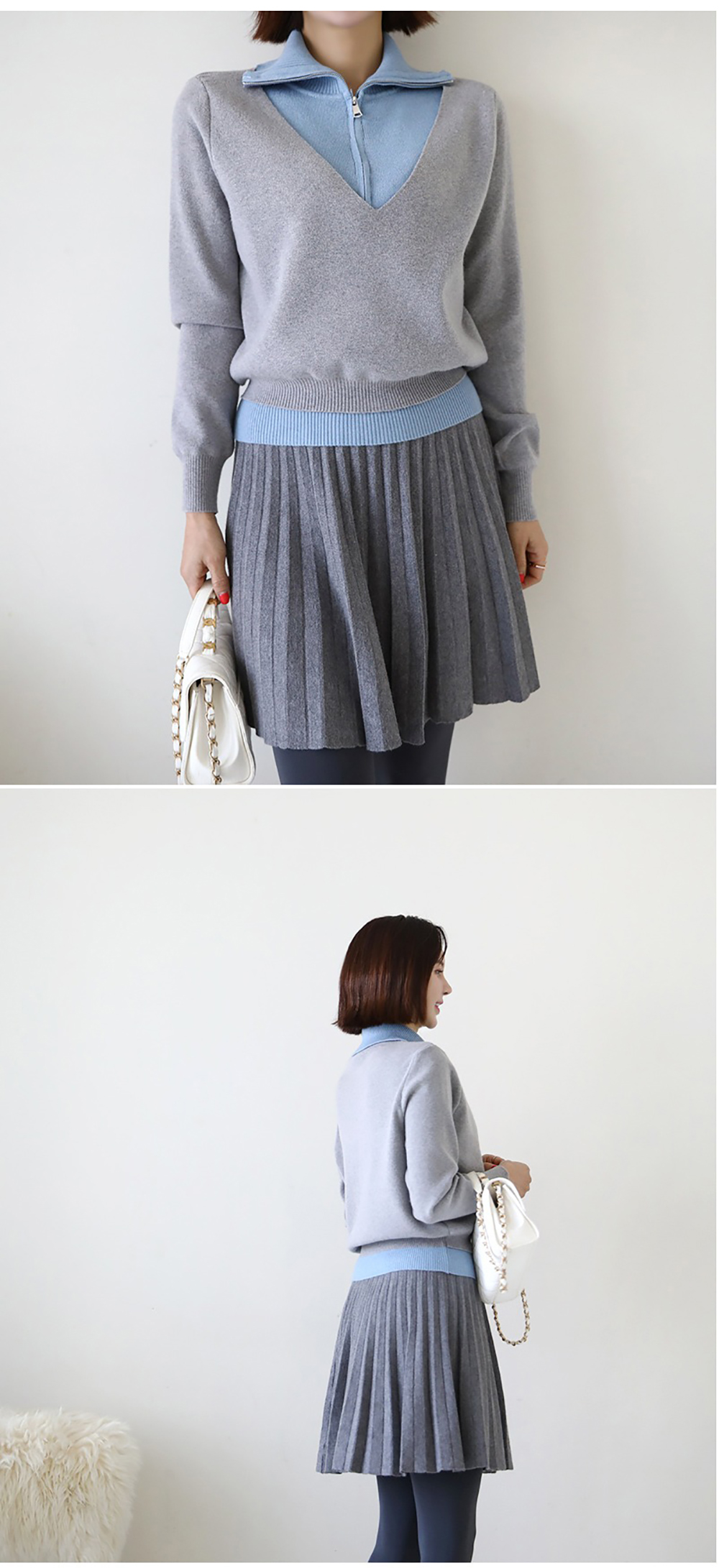 假兩件翻領針織上衣,KOREA,353903,假兩件翻領針織上衣,周新品優惠,NEWARRIVAL