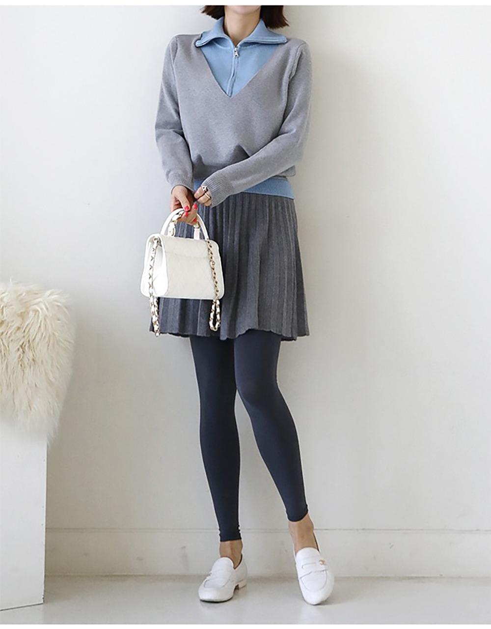 假兩件翻領針織上衣,KOREA,353903,假兩件翻領針織上衣,周新品優惠,NEWARRIVAL