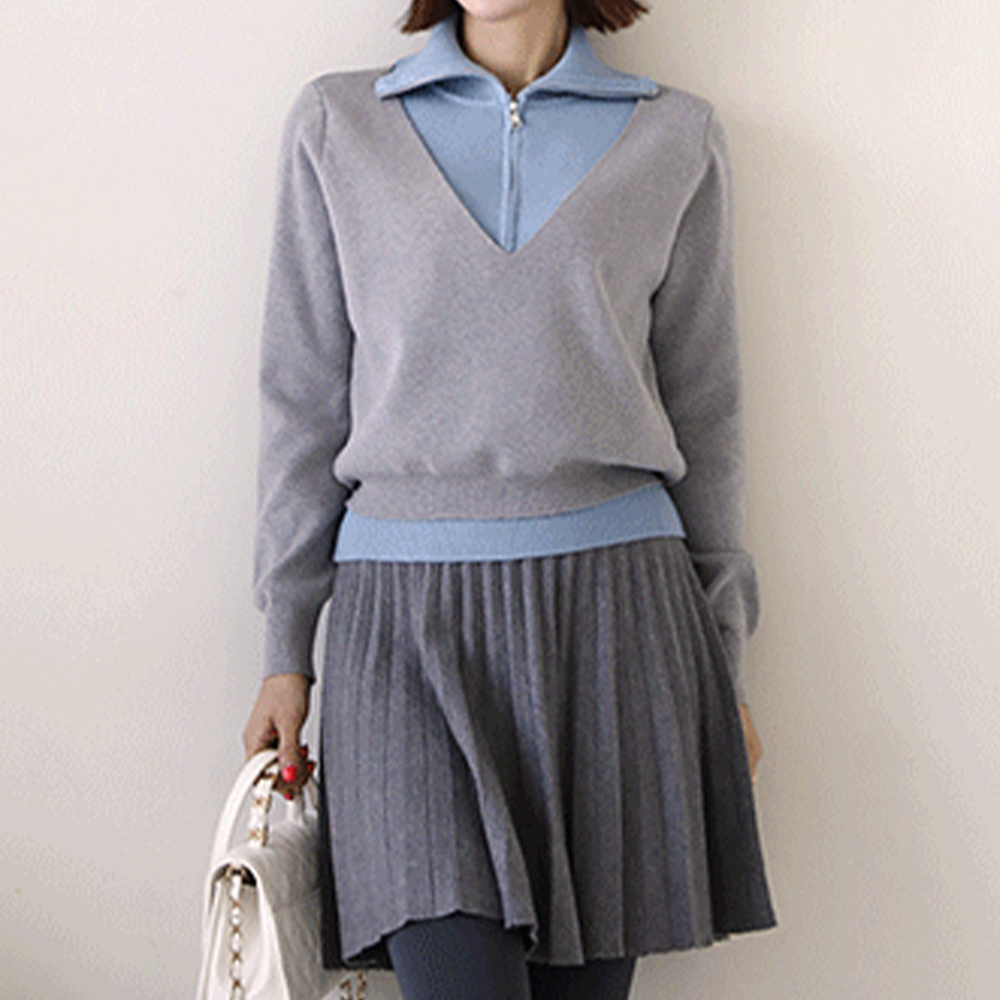 假兩件翻領針織上衣