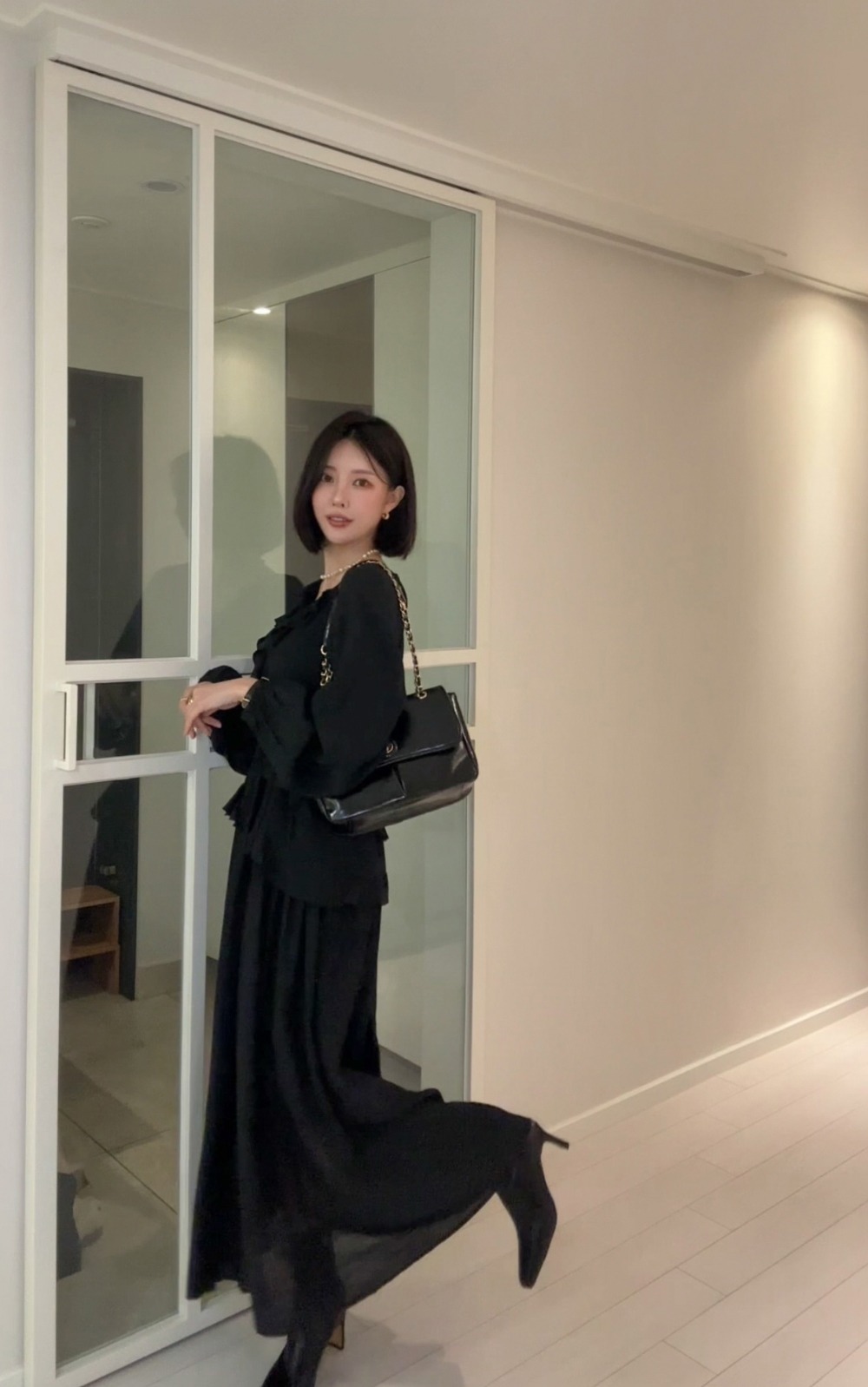 荷葉邊雪紡V領長洋裝,KOREA,353945,荷葉邊雪紡V領長洋裝,周新品優惠,NEWARRIVAL