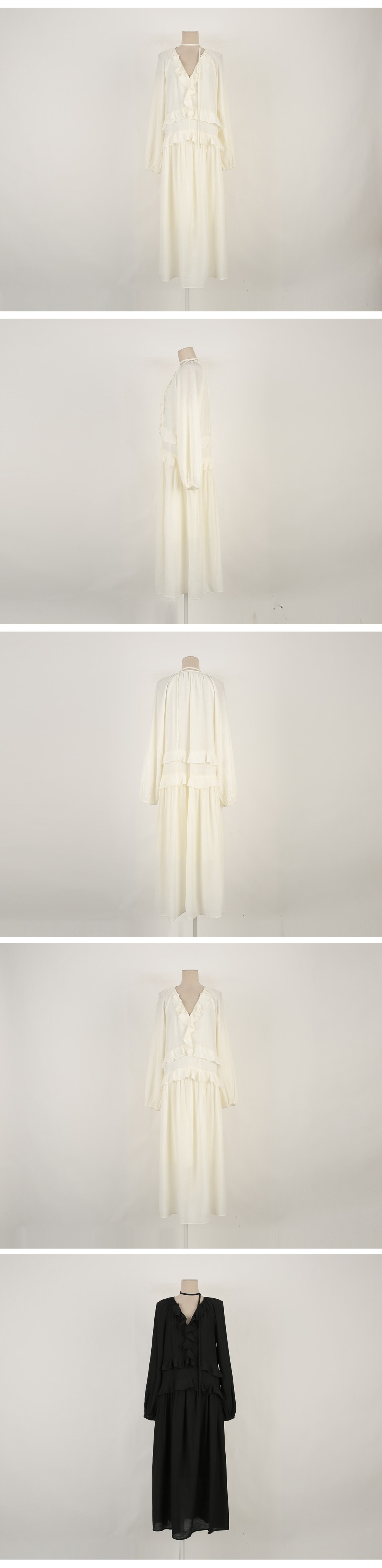 荷葉邊雪紡V領長洋裝,KOREA,353945,荷葉邊雪紡V領長洋裝,周新品優惠,NEWARRIVAL