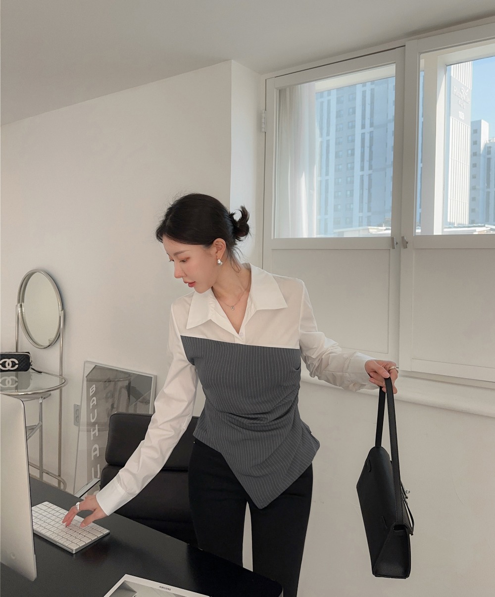 不規則剪裁拼接襯衫,KOREA,354165,不規則剪裁拼接襯衫,周新品優惠,NEWARRIVAL