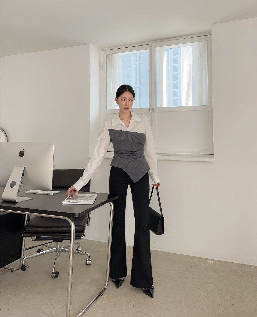 不規則剪裁拼接襯衫,KOREA,354165,不規則剪裁拼接襯衫,周新品優惠,NEWARRIVAL