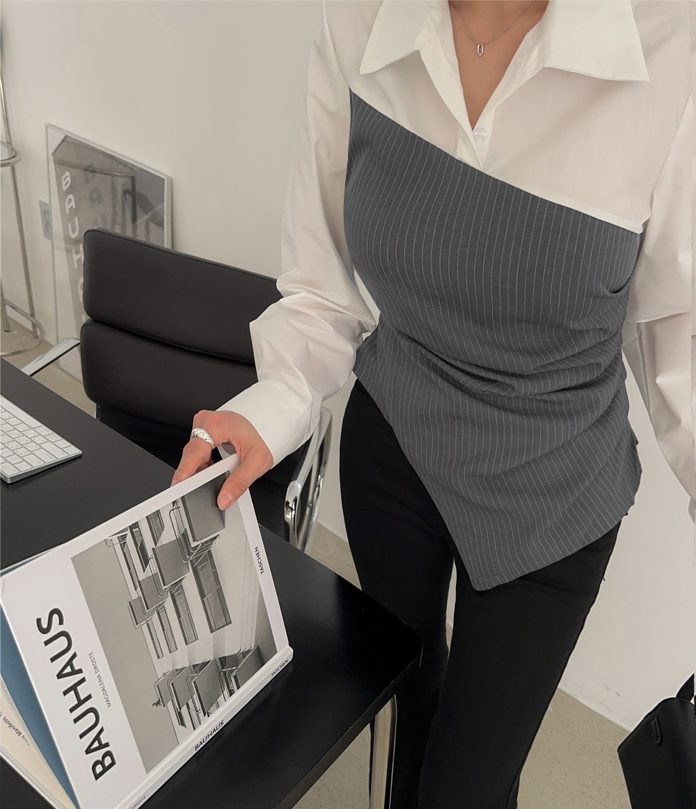 不規則剪裁拼接襯衫,KOREA,354165,不規則剪裁拼接襯衫,周新品優惠,NEWARRIVAL