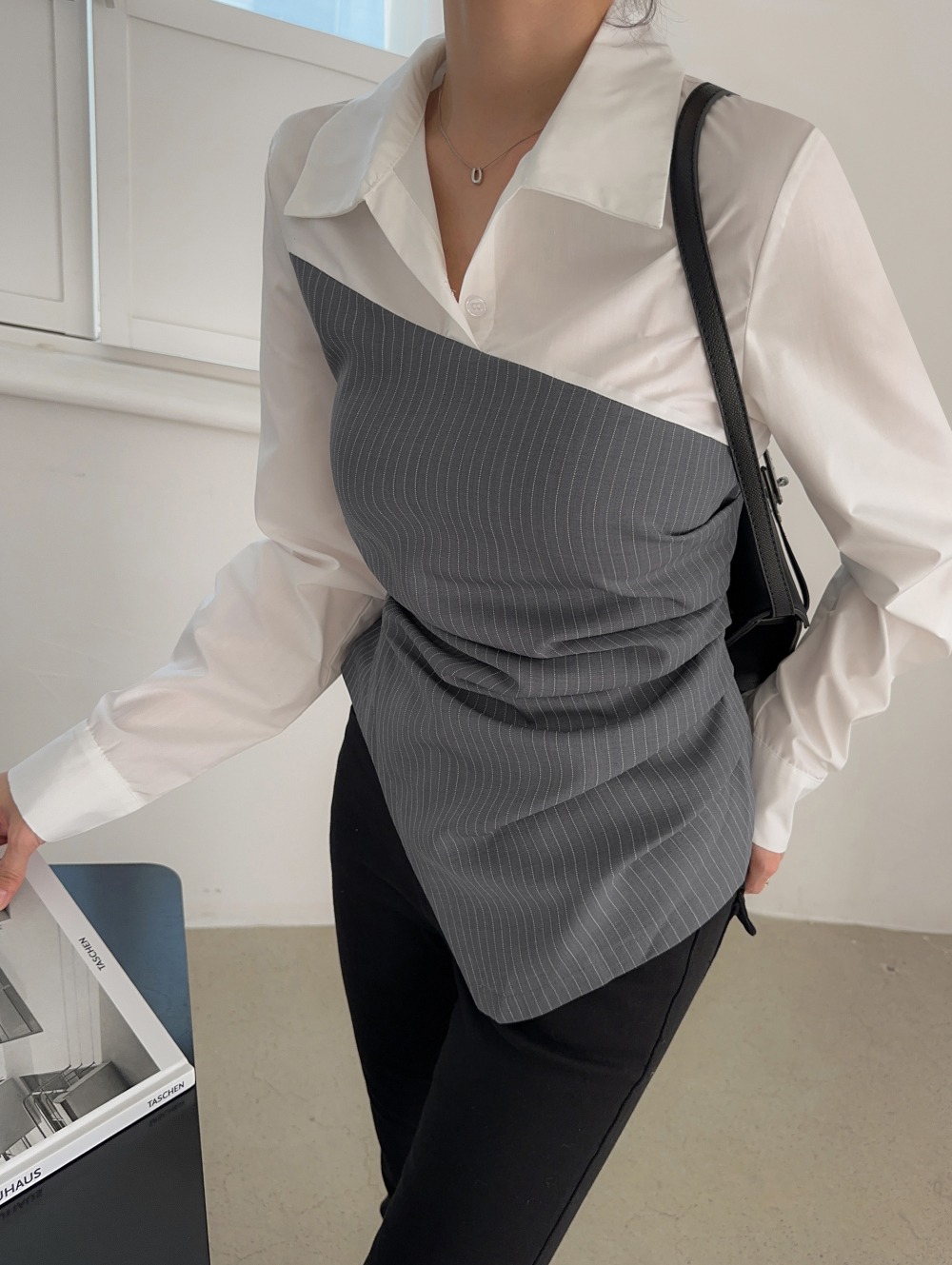 不規則剪裁拼接襯衫,KOREA,354165,不規則剪裁拼接襯衫,周新品優惠,NEWARRIVAL