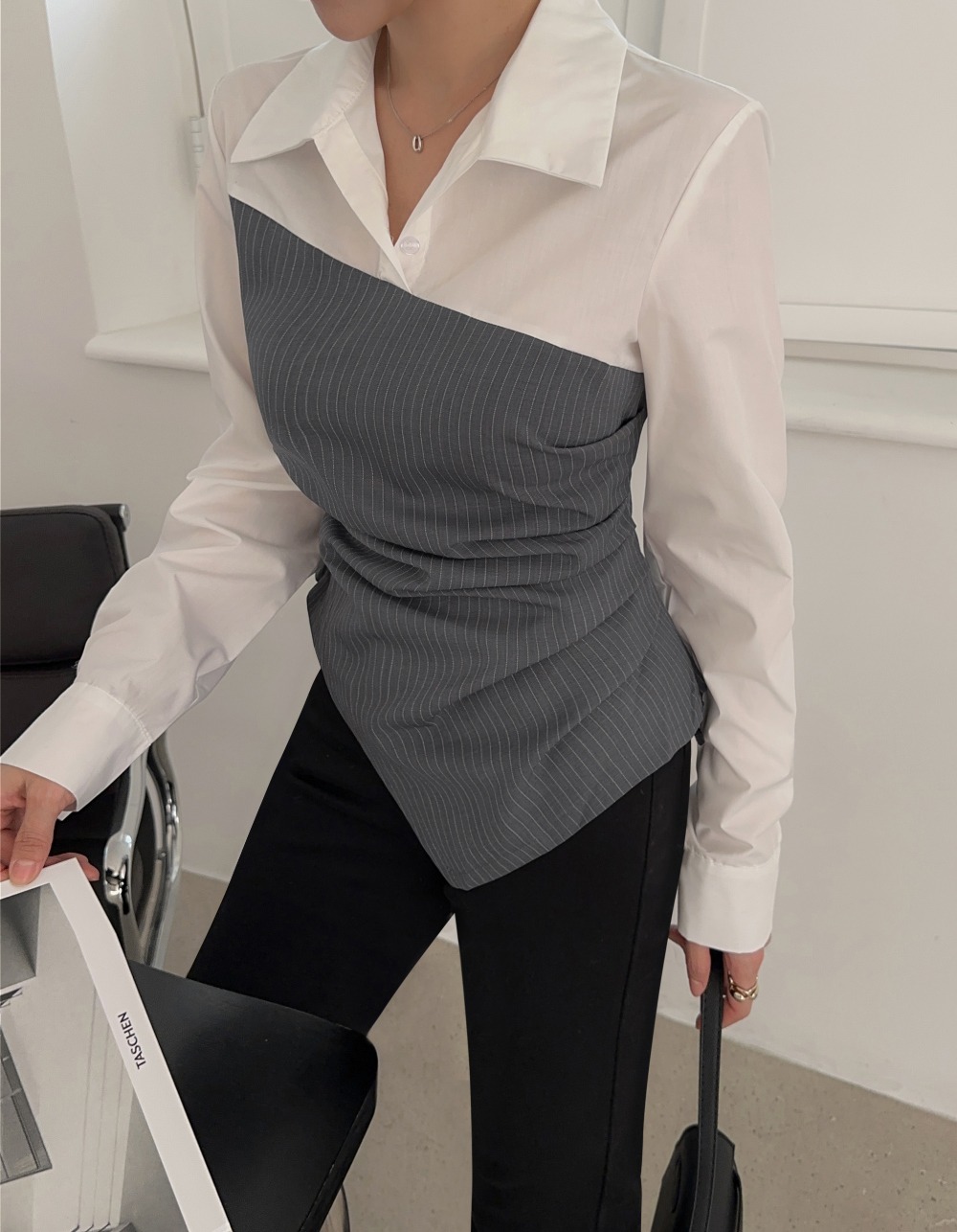 不規則剪裁拼接襯衫,KOREA,354165,不規則剪裁拼接襯衫,周新品優惠,NEWARRIVAL