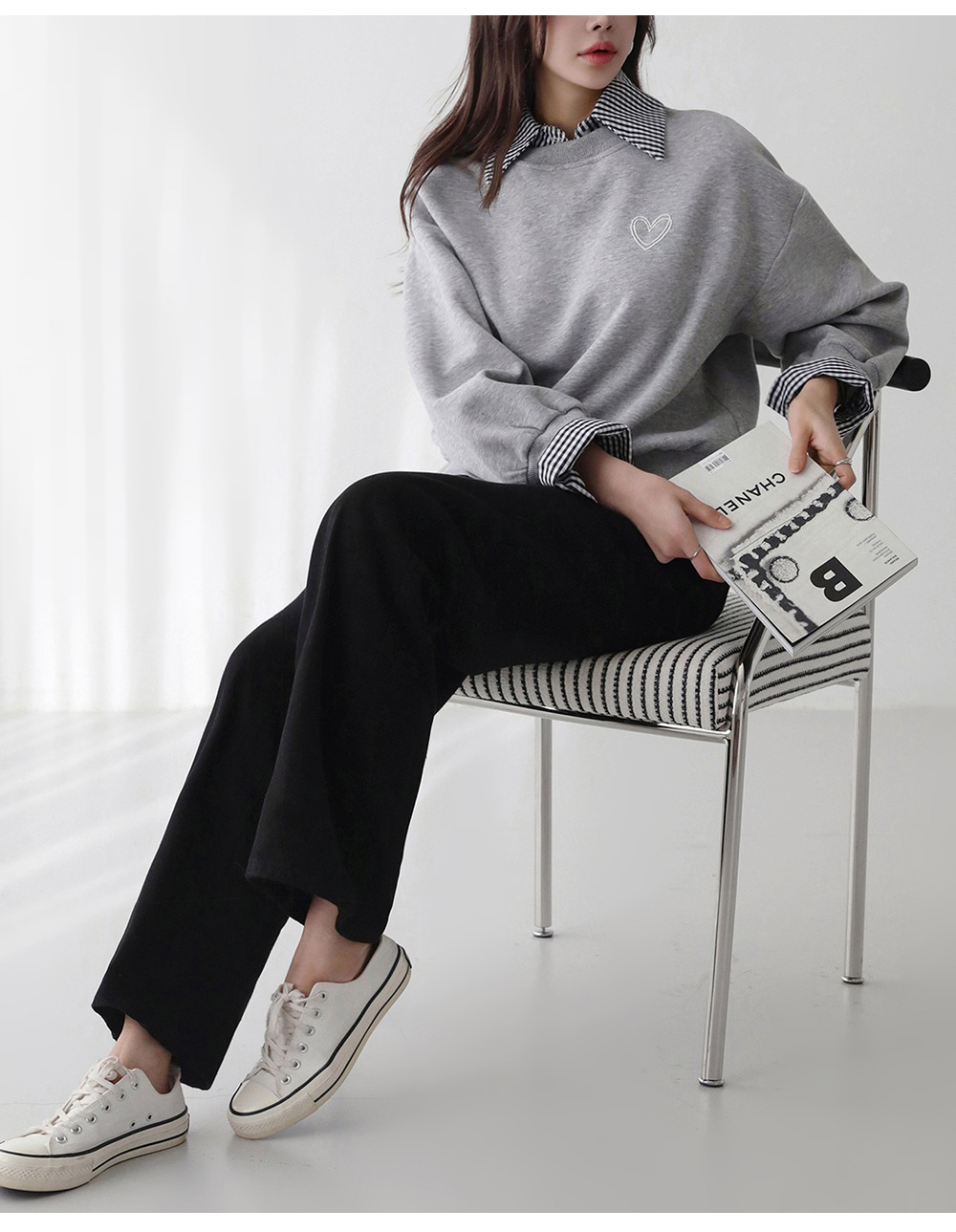 心型刺繡假兩件上衣,KOREA,354224,心型刺繡假兩件上衣,周新品優惠,NEWARRIVAL