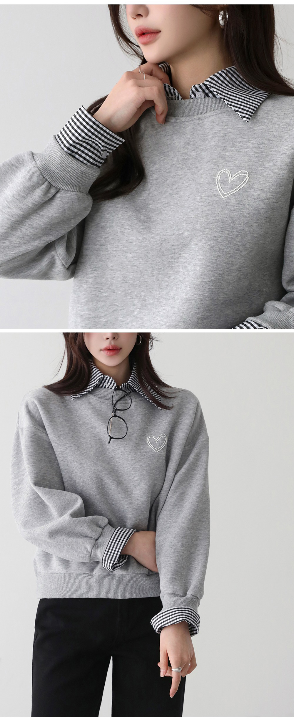 心型刺繡假兩件上衣,KOREA,354224,心型刺繡假兩件上衣,周新品優惠,NEWARRIVAL