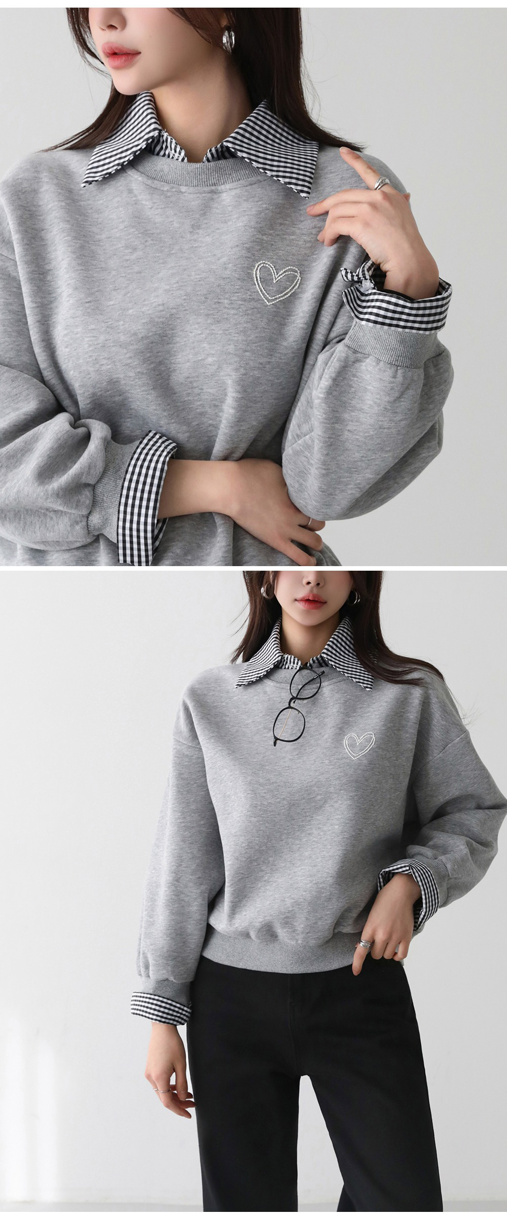 心型刺繡假兩件上衣,KOREA,354224,心型刺繡假兩件上衣,周新品優惠,NEWARRIVAL