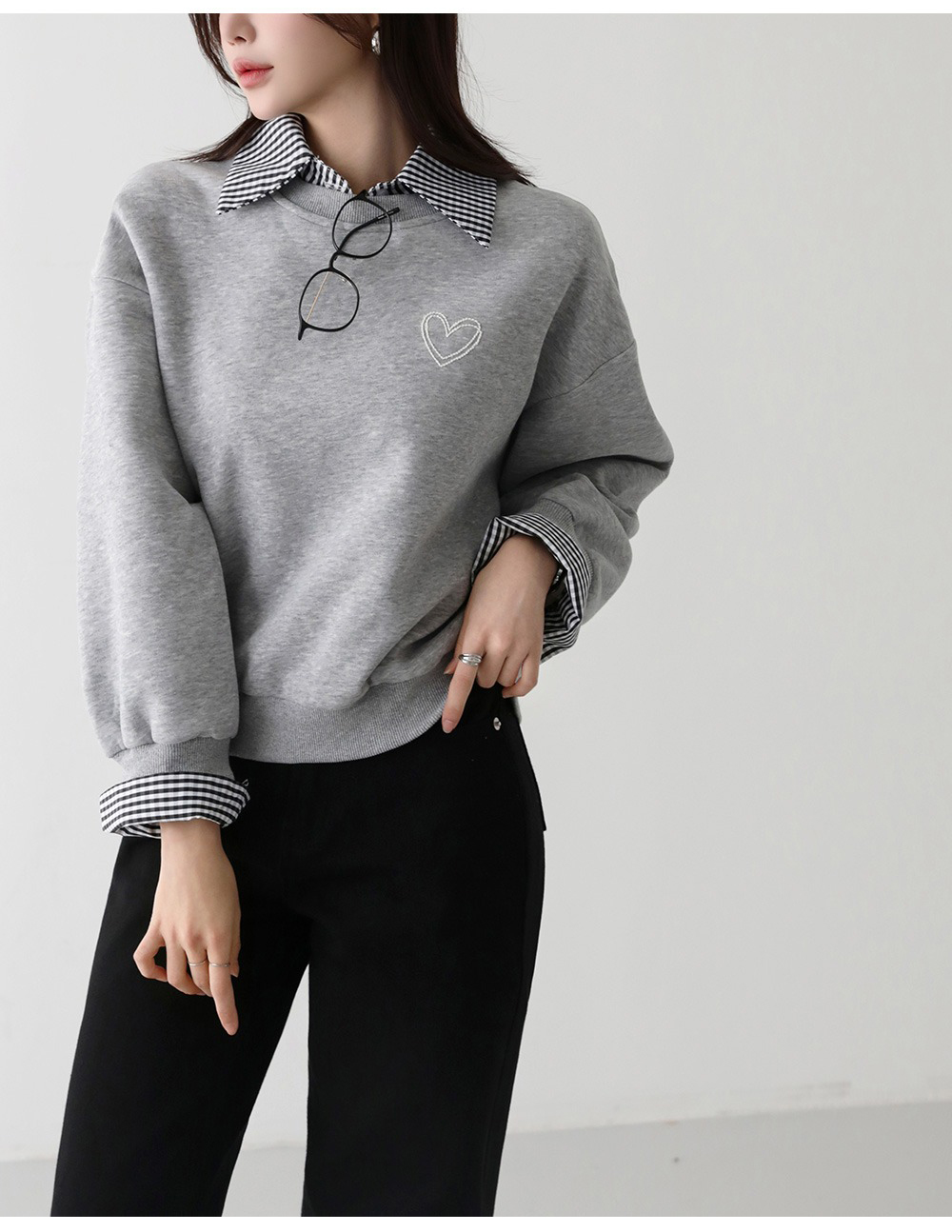 心型刺繡假兩件上衣,KOREA,354224,心型刺繡假兩件上衣,周新品優惠,NEWARRIVAL