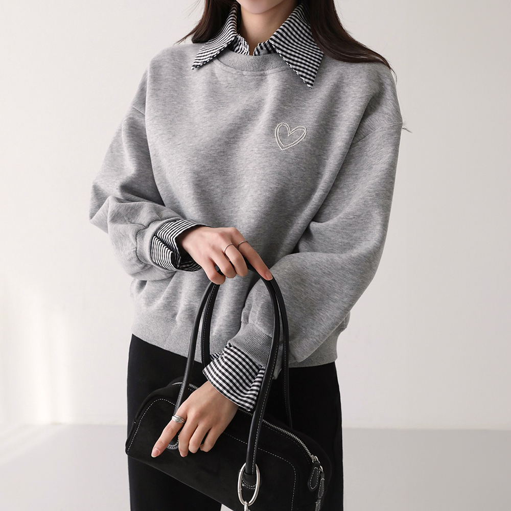 心型刺繡假兩件上衣