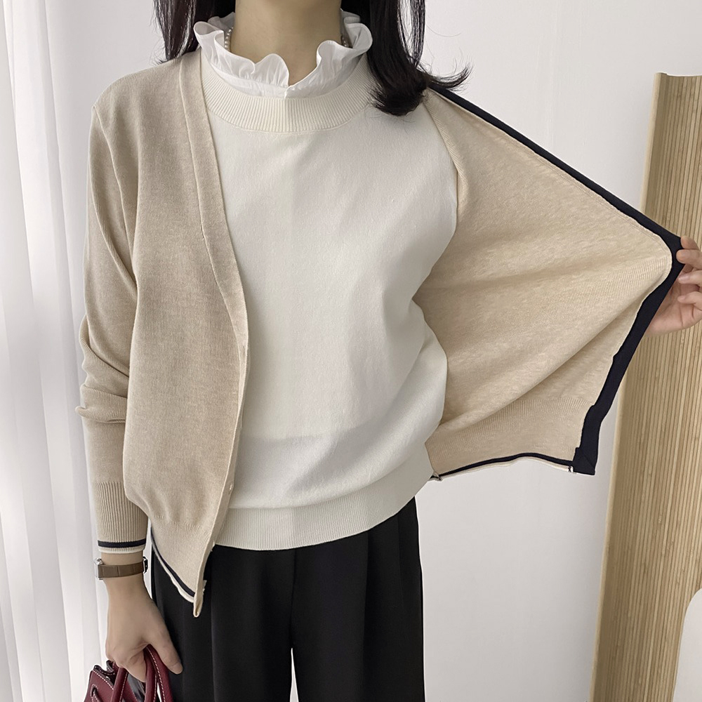 撞色假兩件針織上衣