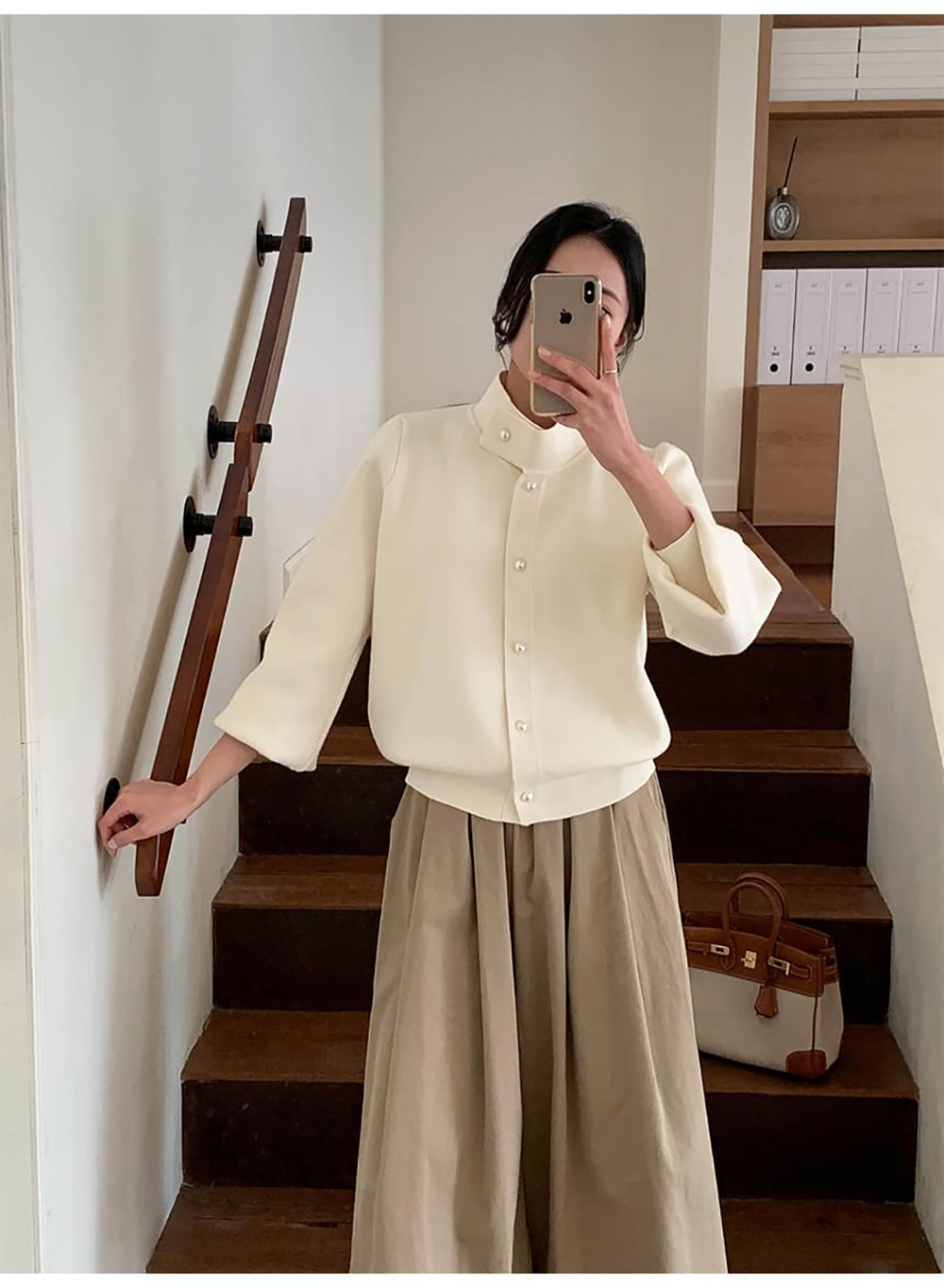 珍珠釦立領針織外套,KOREA,355790,珍珠釦立領針織外套,周新品優惠,NEWARRIVAL