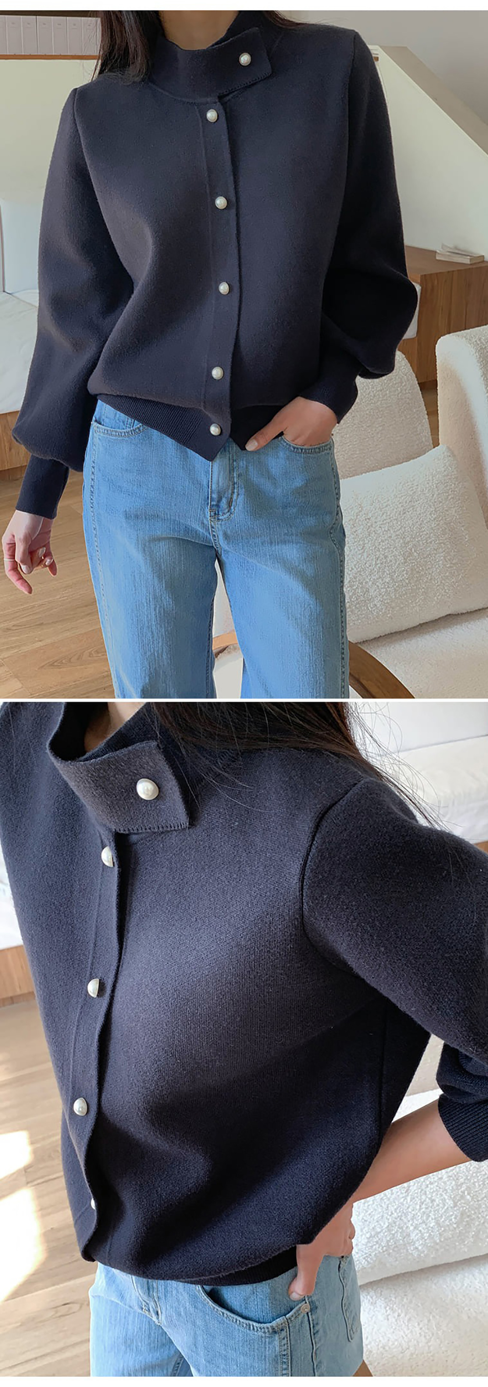 珍珠釦立領針織外套,KOREA,355790,珍珠釦立領針織外套,周新品優惠,NEWARRIVAL