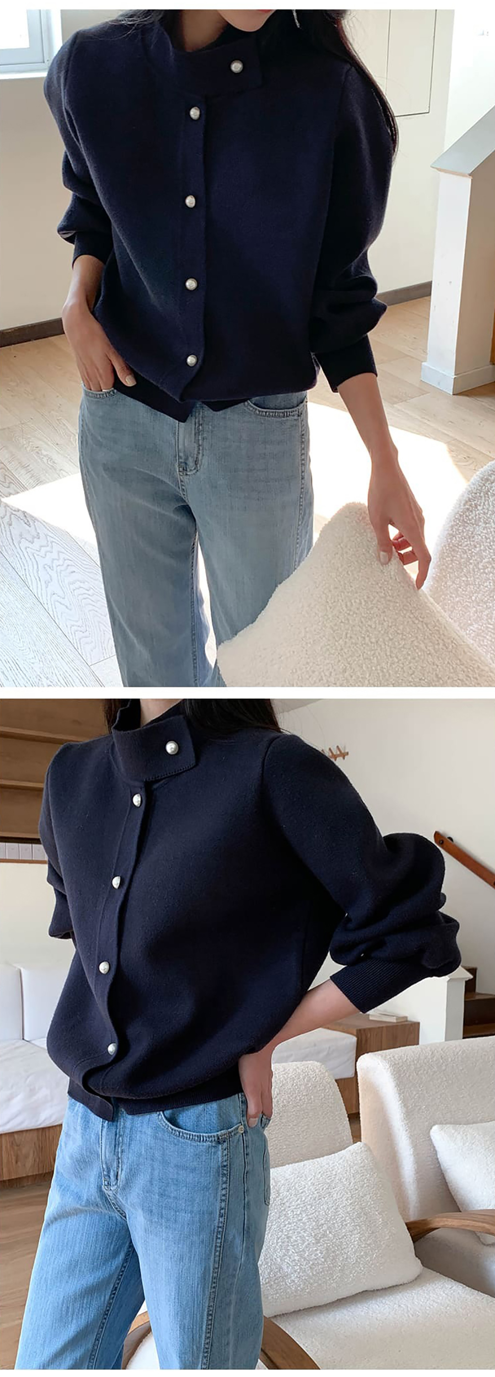 珍珠釦立領針織外套,KOREA,355790,珍珠釦立領針織外套,周新品優惠,NEWARRIVAL