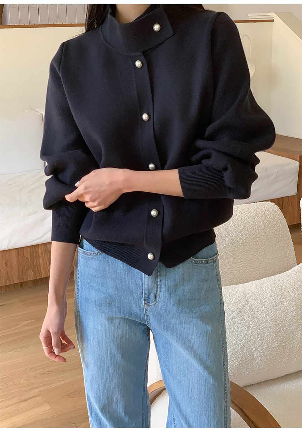 珍珠釦立領針織外套,KOREA,355790,珍珠釦立領針織外套,周新品優惠,NEWARRIVAL