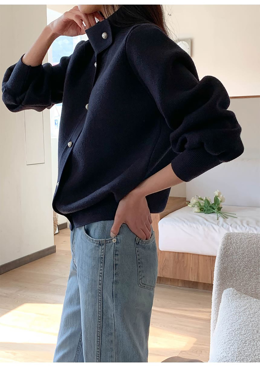 珍珠釦立領針織外套,KOREA,355790,珍珠釦立領針織外套,周新品優惠,NEWARRIVAL