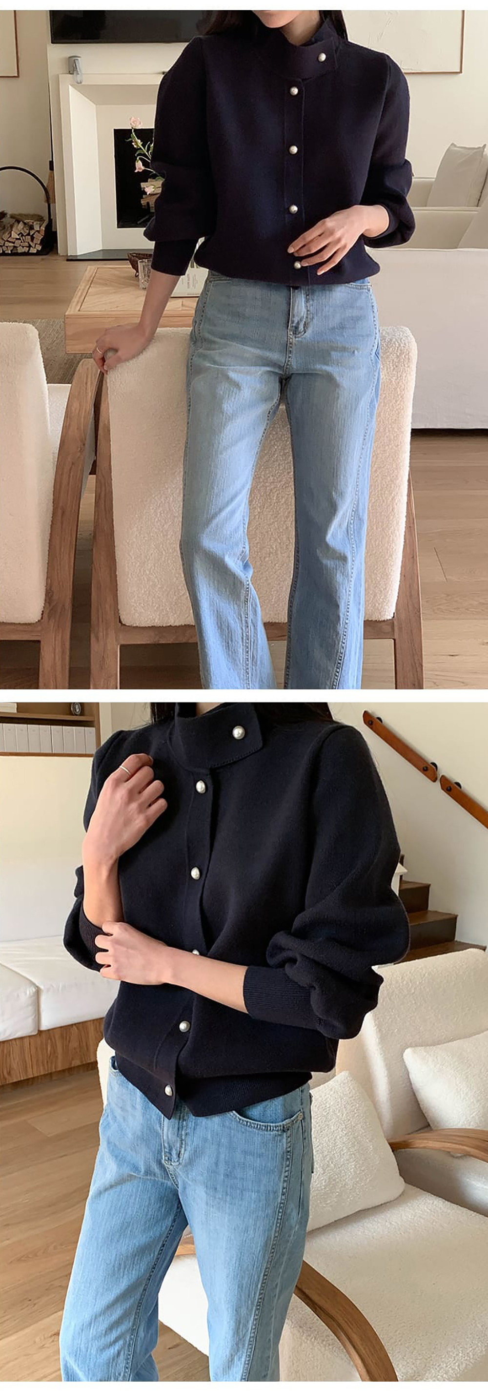 珍珠釦立領針織外套,KOREA,355790,珍珠釦立領針織外套,周新品優惠,NEWARRIVAL