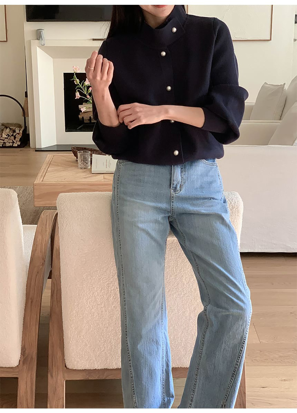 珍珠釦立領針織外套,KOREA,355790,珍珠釦立領針織外套,周新品優惠,NEWARRIVAL