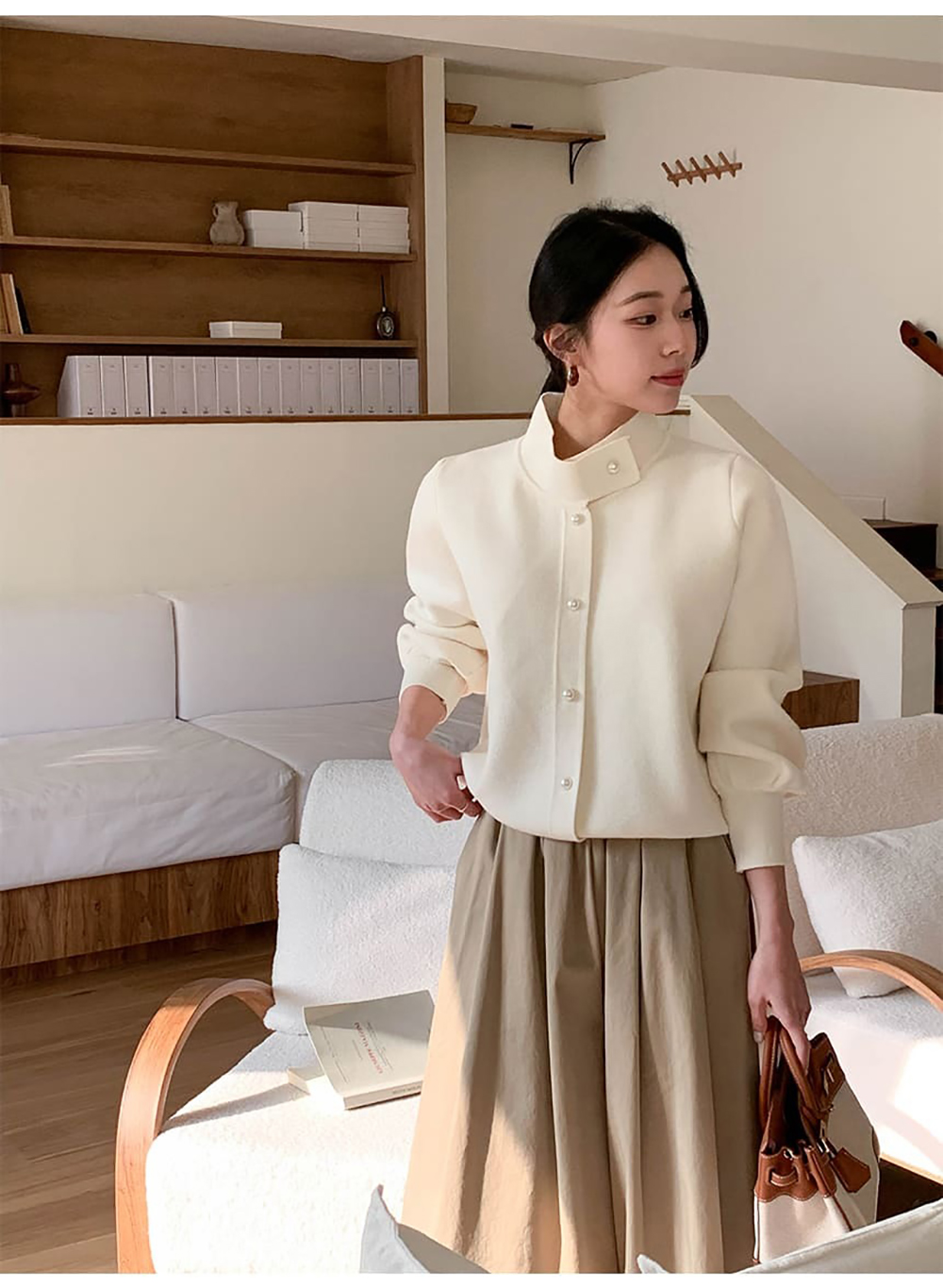 珍珠釦立領針織外套,KOREA,355790,珍珠釦立領針織外套,周新品優惠,NEWARRIVAL