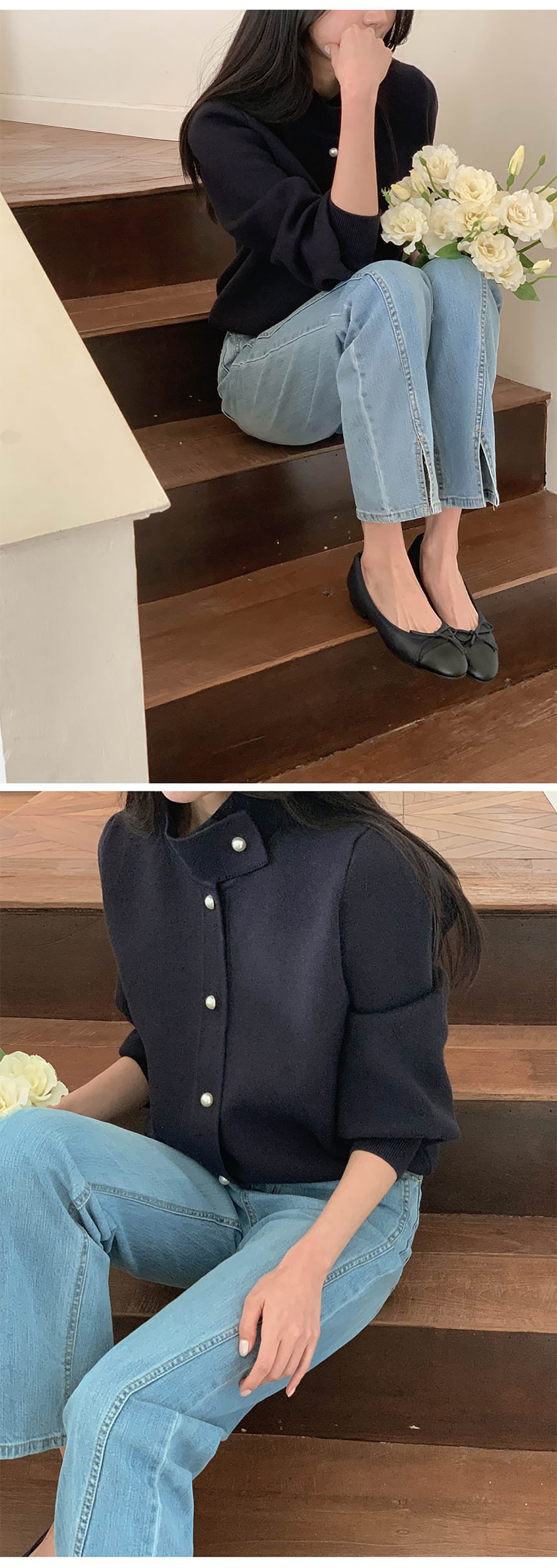 珍珠釦立領針織外套,KOREA,355790,珍珠釦立領針織外套,周新品優惠,NEWARRIVAL