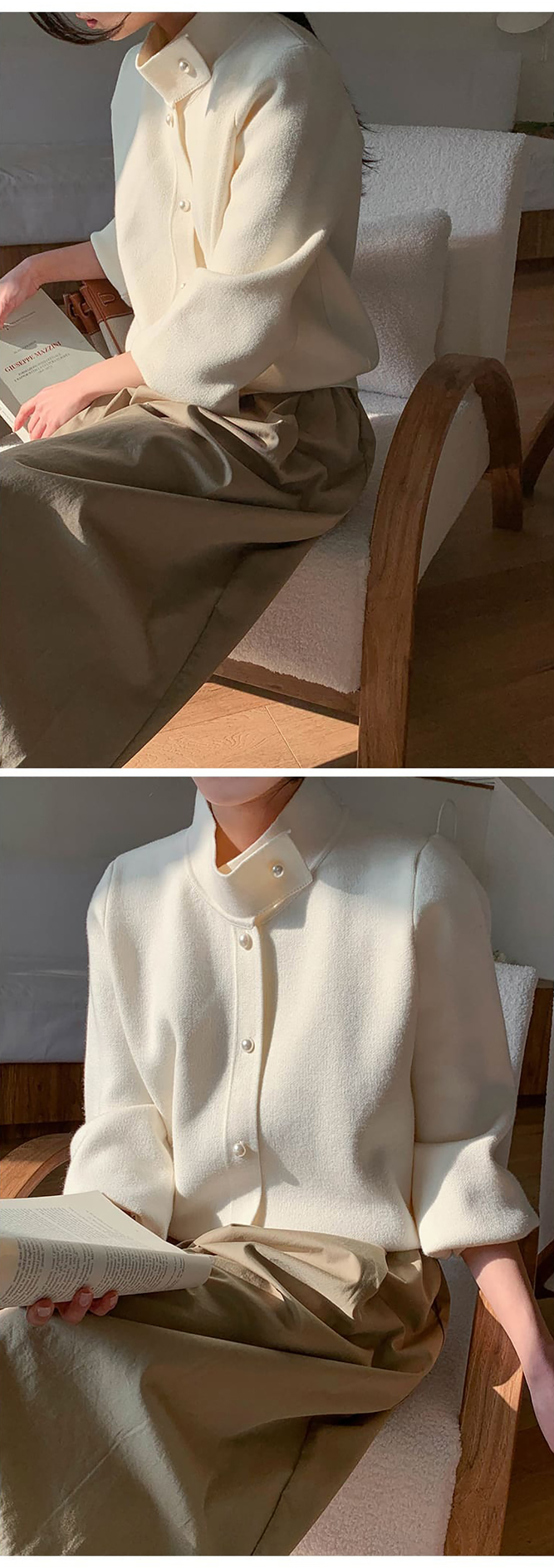 珍珠釦立領針織外套,KOREA,355790,珍珠釦立領針織外套,周新品優惠,NEWARRIVAL