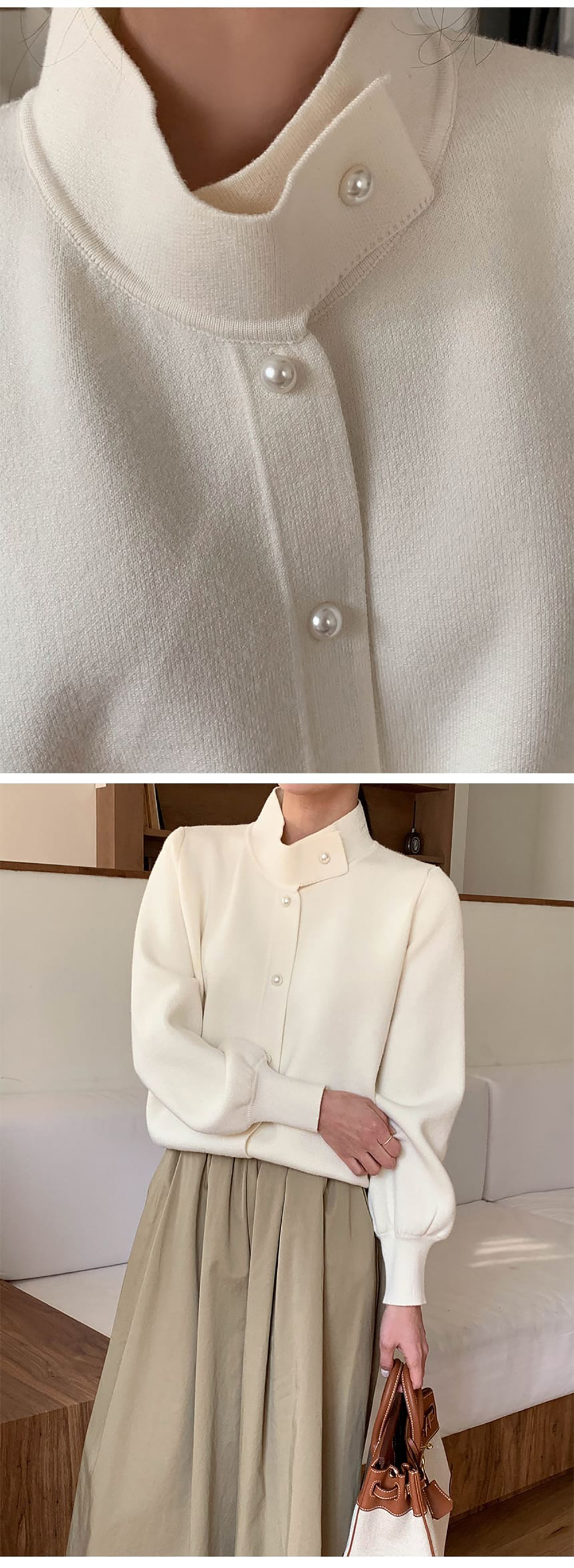 珍珠釦立領針織外套,KOREA,355790,珍珠釦立領針織外套,周新品優惠,NEWARRIVAL