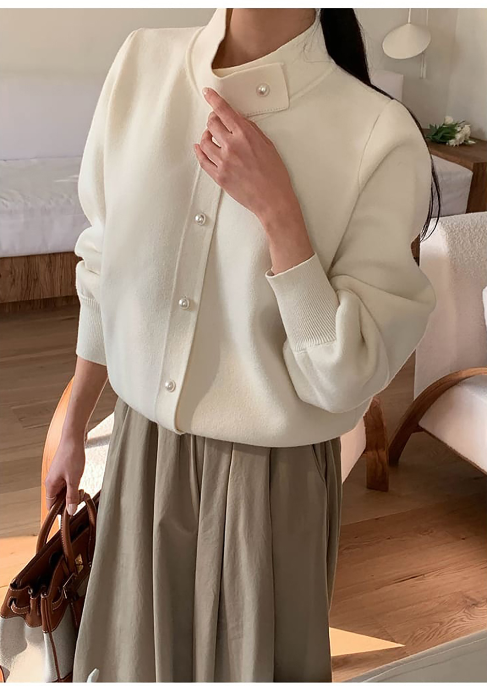 珍珠釦立領針織外套,KOREA,355790,珍珠釦立領針織外套,周新品優惠,NEWARRIVAL