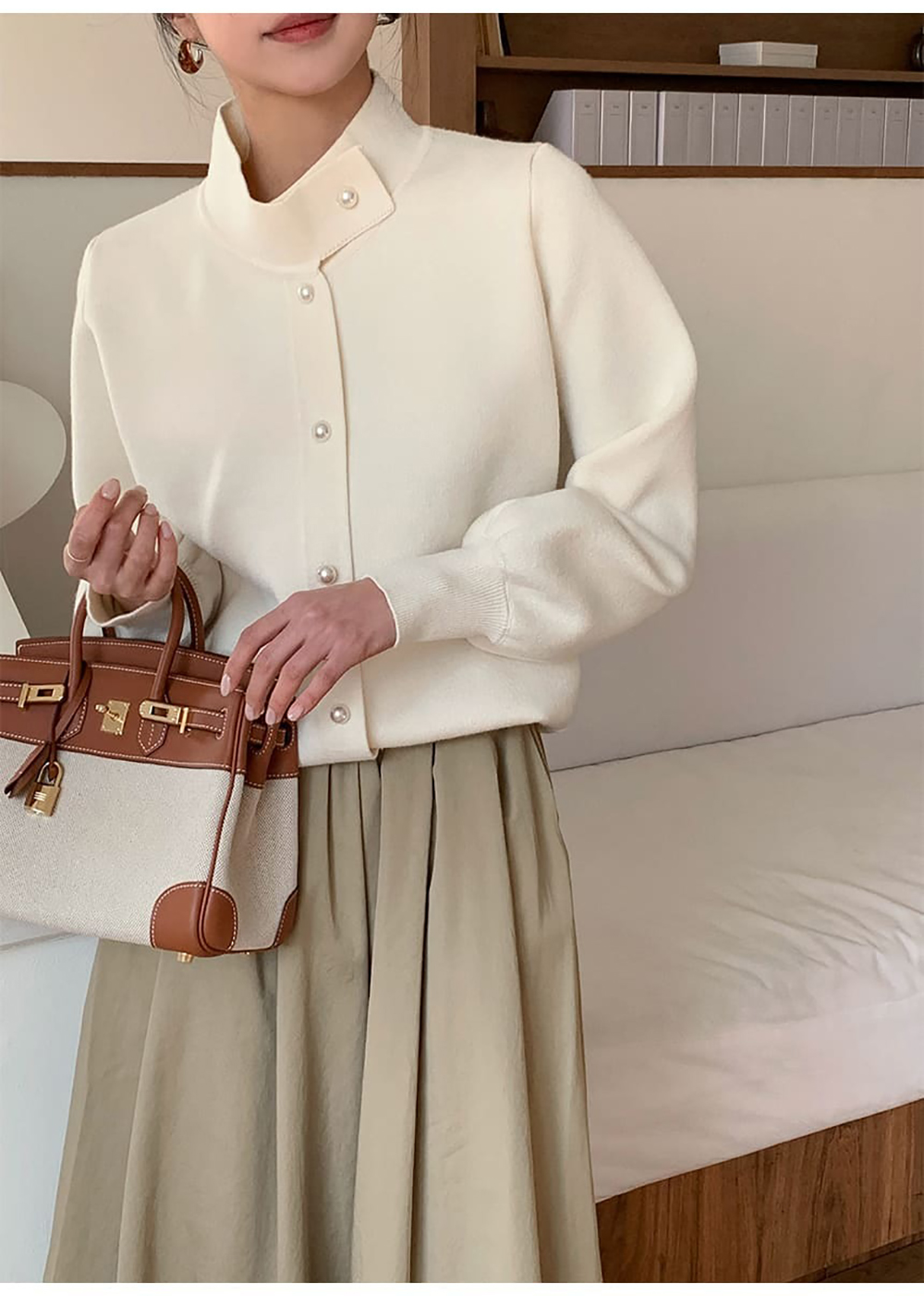 珍珠釦立領針織外套,KOREA,355790,珍珠釦立領針織外套,周新品優惠,NEWARRIVAL