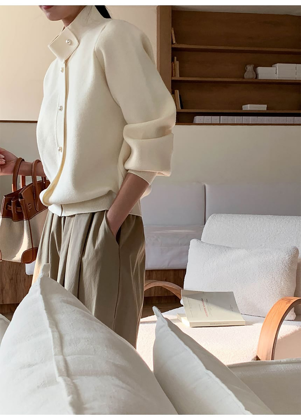 珍珠釦立領針織外套,KOREA,355790,珍珠釦立領針織外套,周新品優惠,NEWARRIVAL