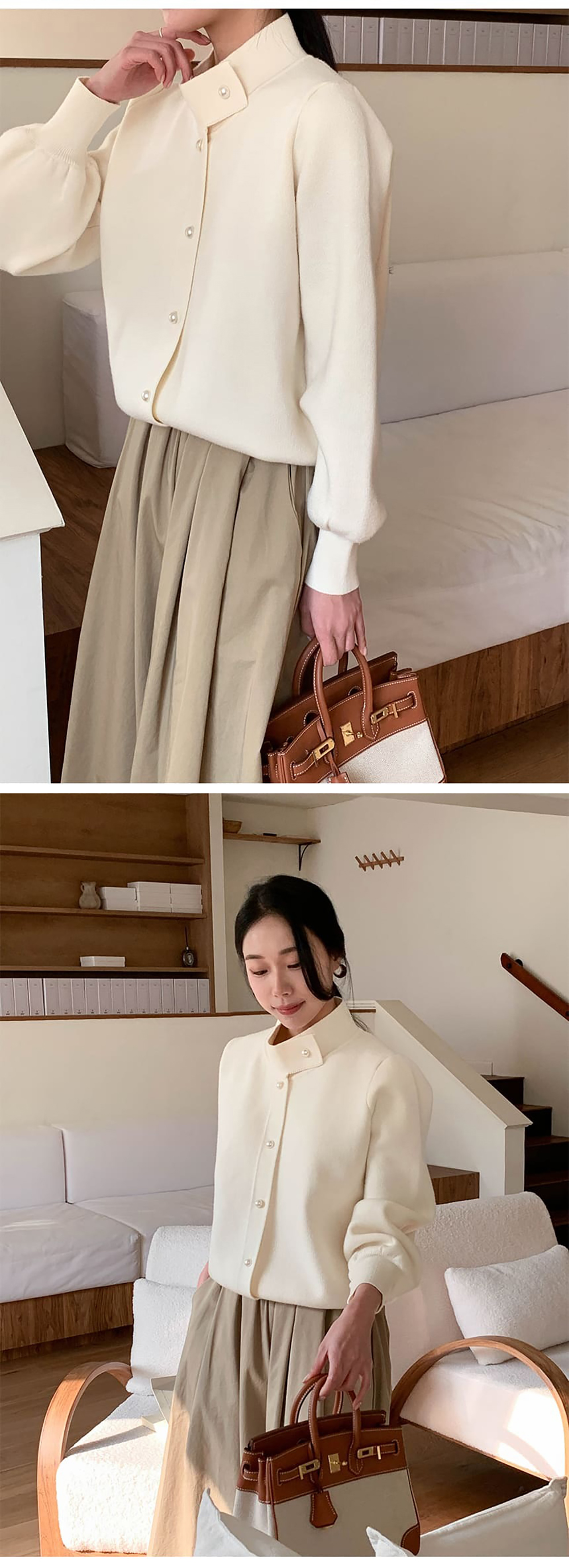 珍珠釦立領針織外套,KOREA,355790,珍珠釦立領針織外套,周新品優惠,NEWARRIVAL