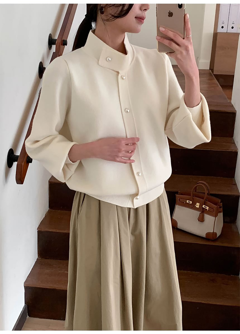 珍珠釦立領針織外套,KOREA,355790,珍珠釦立領針織外套,周新品優惠,NEWARRIVAL