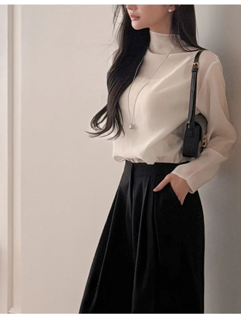 半領透膚天絲雪紡上衣,KOREA,355804,半領透膚天絲雪紡上衣,領500,999免運