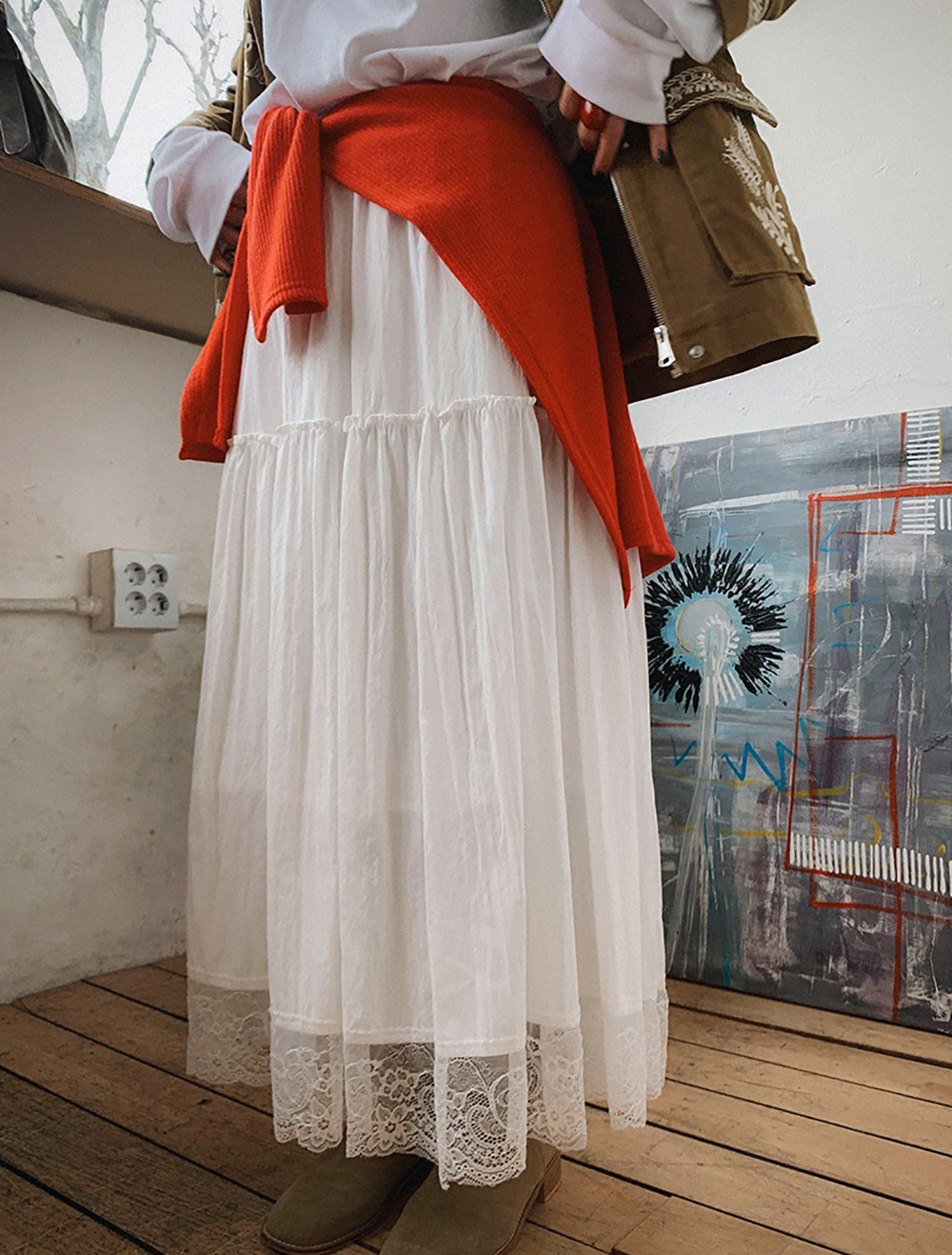 復古蕾絲拼接蛋糕長裙,KOREA,355840,復古蕾絲拼接蛋糕長裙,領500,999免運