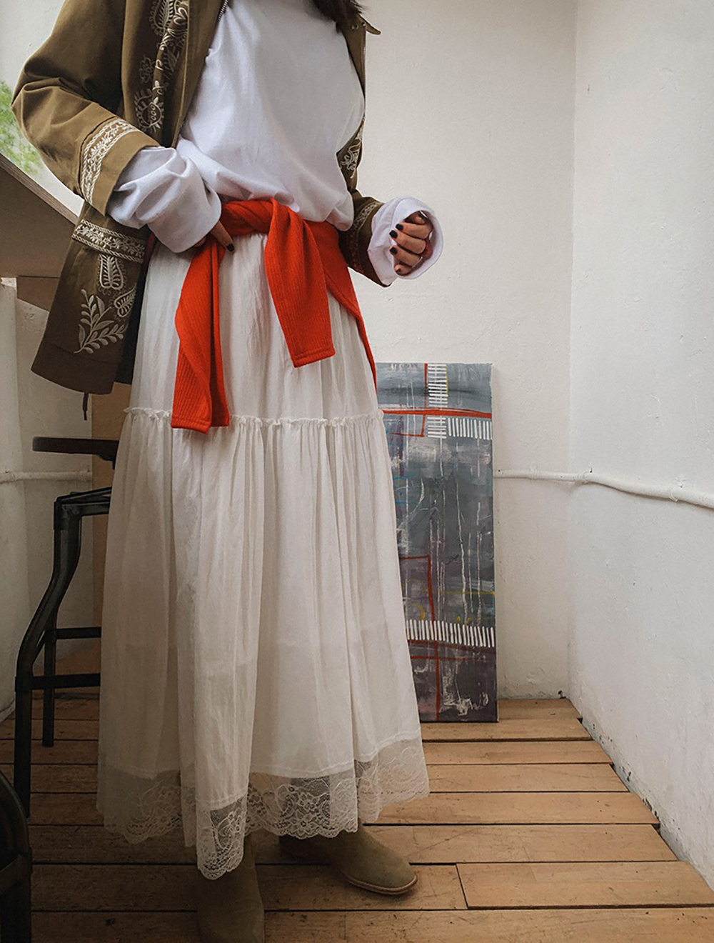 復古蕾絲拼接蛋糕長裙,KOREA,355840,復古蕾絲拼接蛋糕長裙,領500,999免運