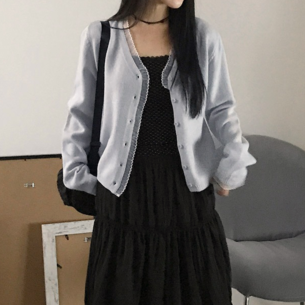 雪紡荷葉邊針織外套