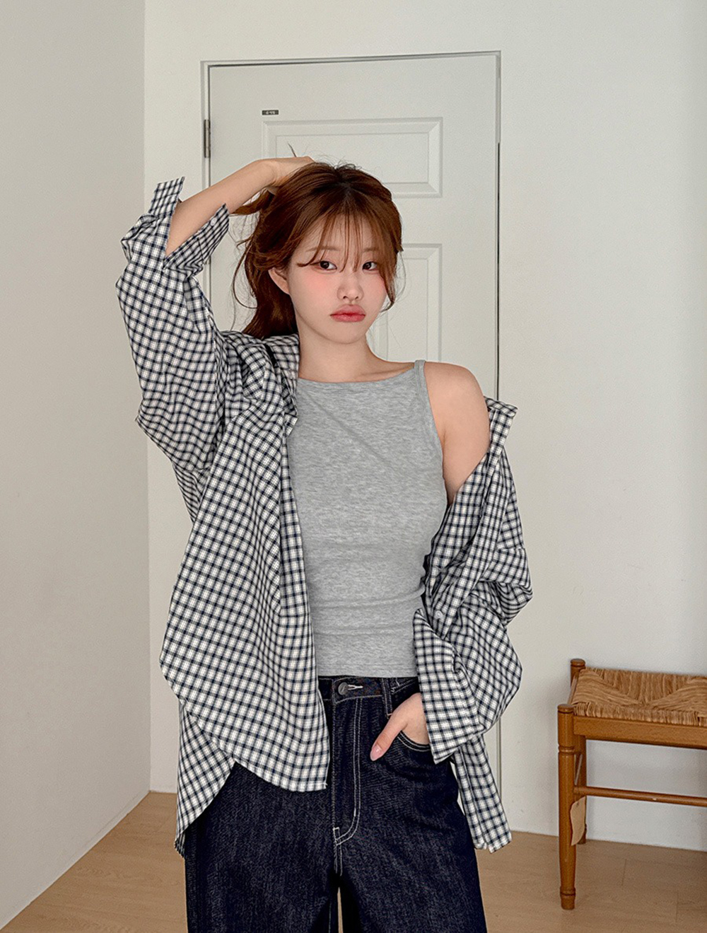 慵懶感小方格寬鬆襯衫,KOREA,355887,慵懶感小方格寬鬆襯衫,周新品優惠,NEWARRIVAL