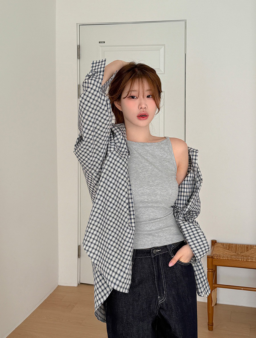 慵懶感小方格寬鬆襯衫,KOREA,355887,慵懶感小方格寬鬆襯衫,周新品優惠,NEWARRIVAL