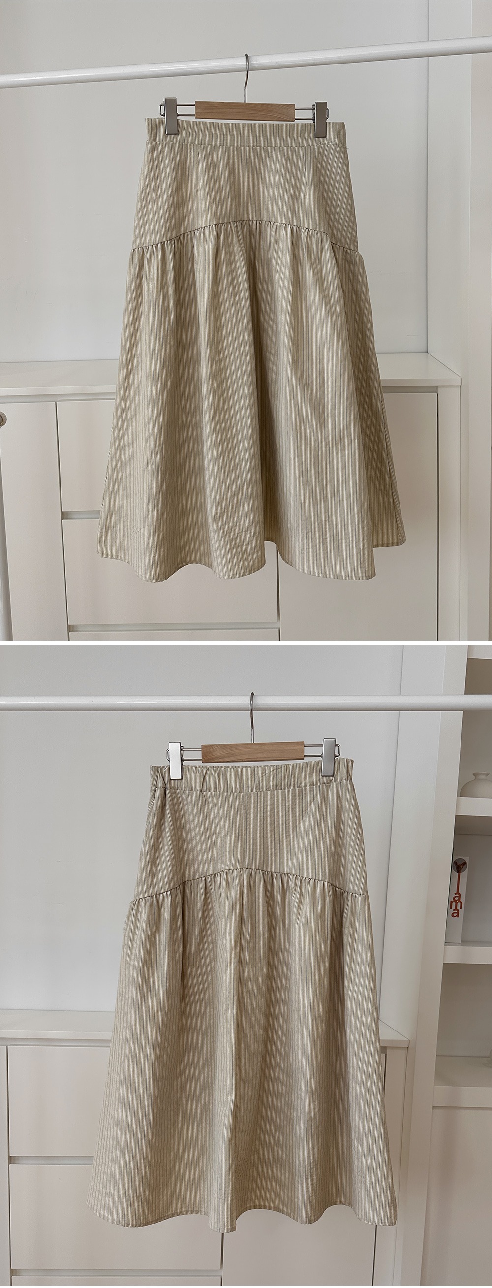 後鬆緊腰條紋A字長裙,KOREA,355925,後鬆緊腰條紋A字長裙,周新品優惠,NEWARRIVAL