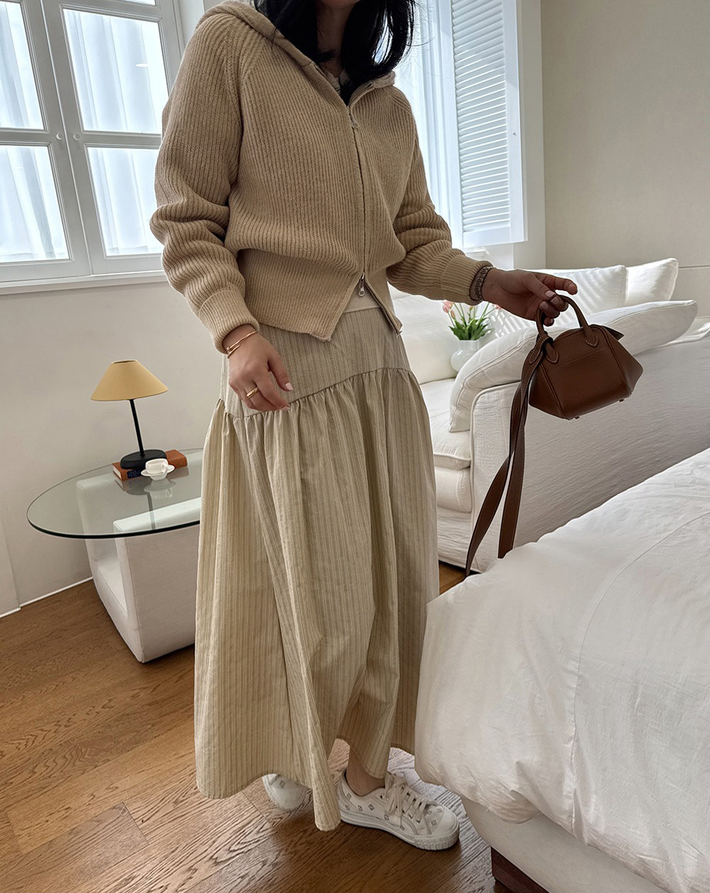 後鬆緊腰條紋A字長裙,KOREA,355925,後鬆緊腰條紋A字長裙,周新品優惠,NEWARRIVAL