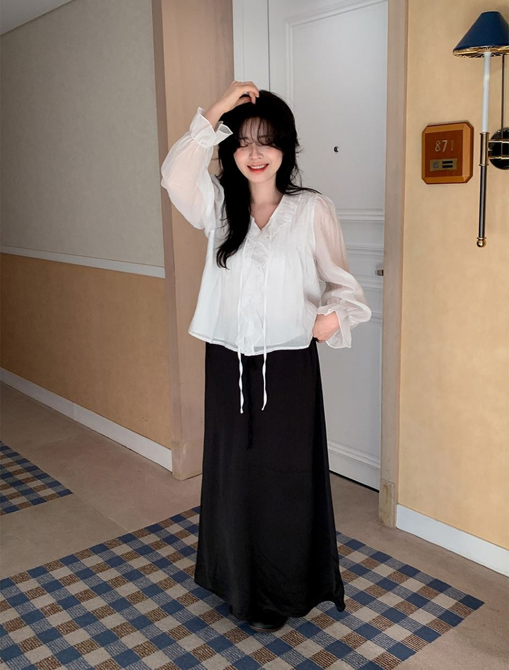 溫柔系荷葉邊V領襯衫,KOREA,355968,溫柔系荷葉邊V領襯衫,周新品優惠,NEWARRIVAL